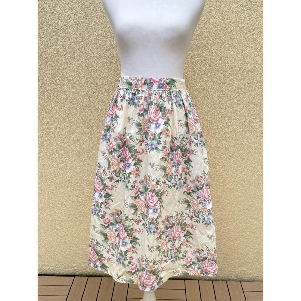 Vintage summer cotton bright color watercolor floral cottage style skirt
